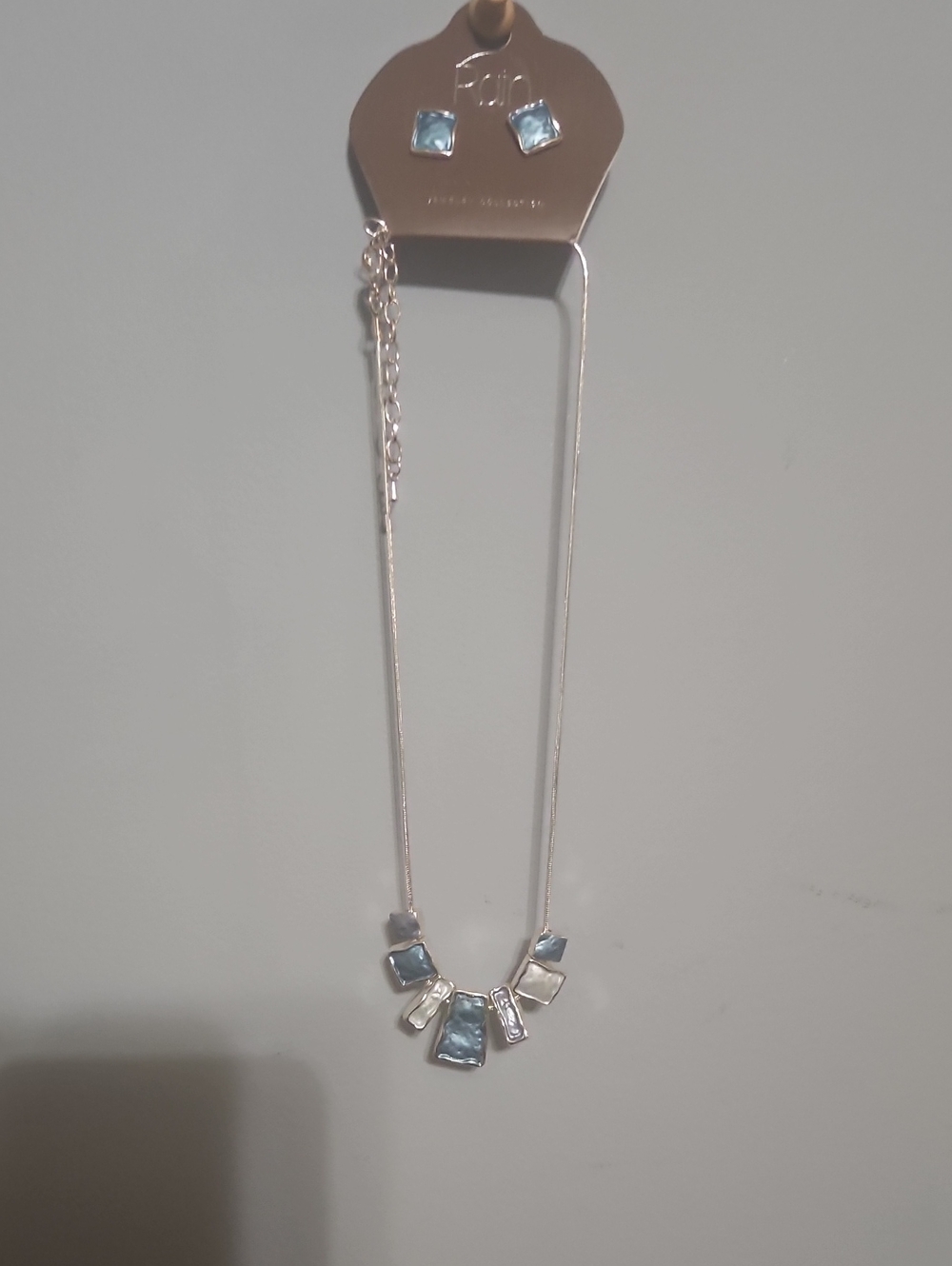 Silver Necklace and Stud Set with Light Blue Stones